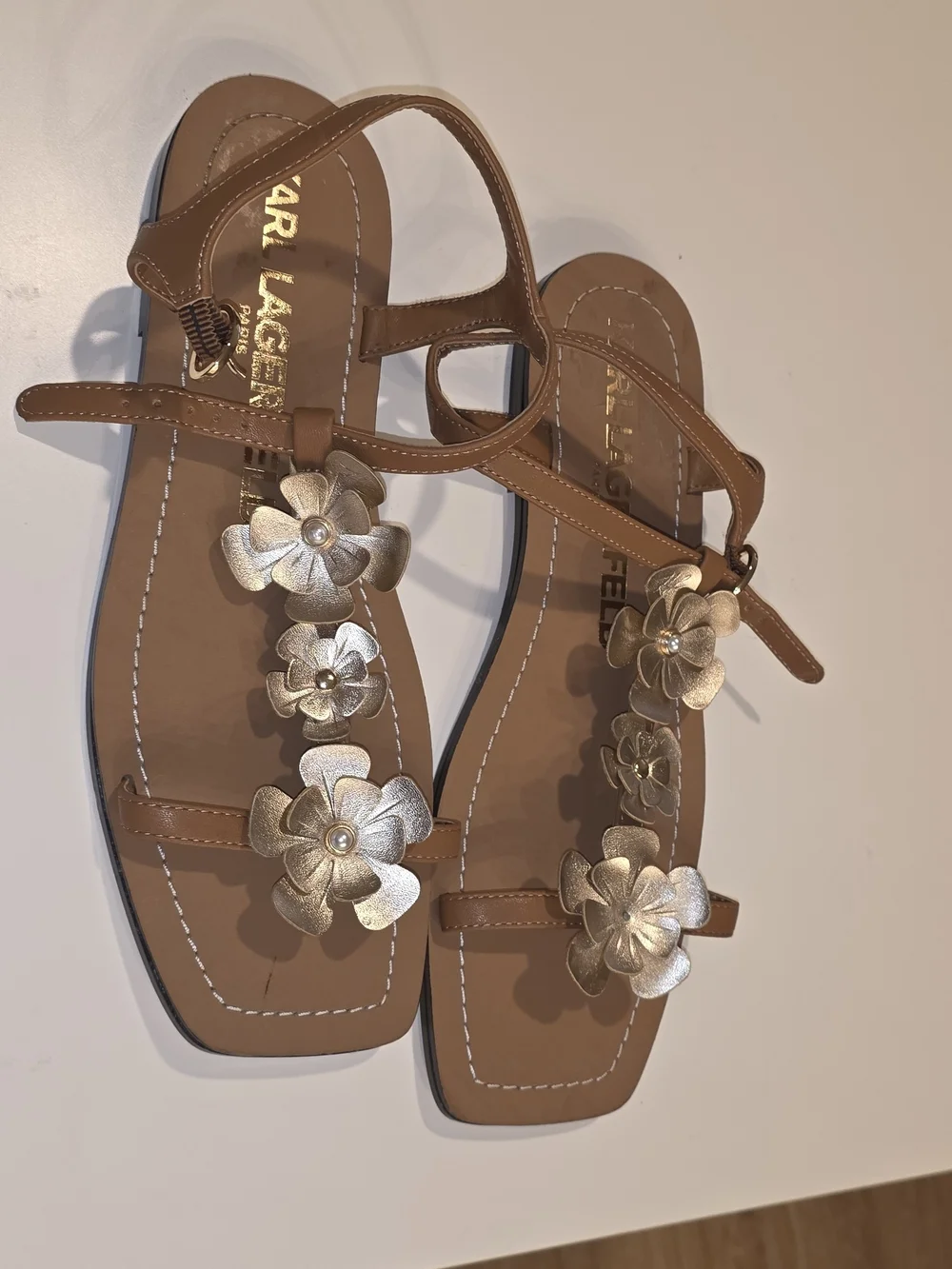 Karl Lagerfeld Women's Cognac Strappy Square-Toe Sandals